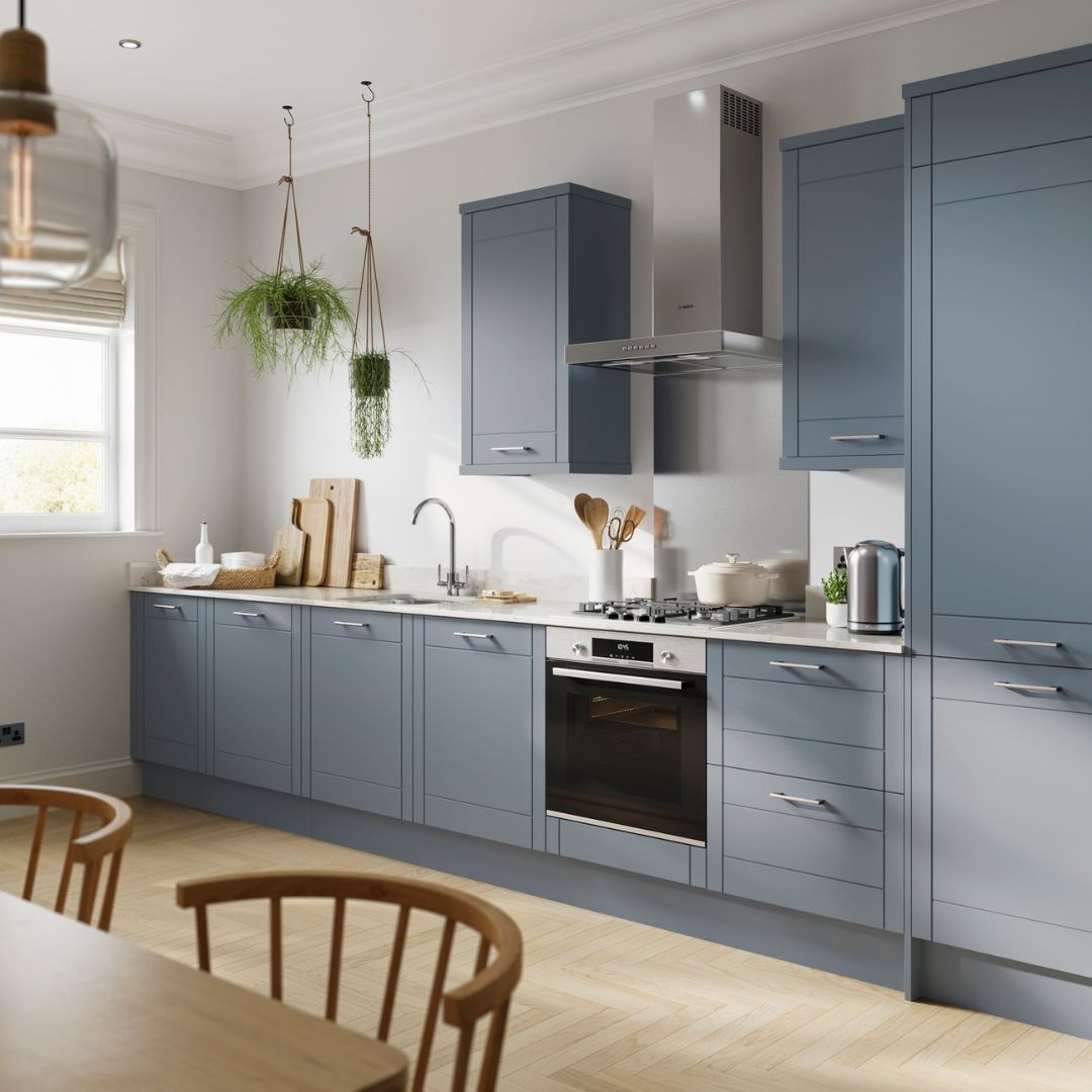 Whitstable-Shaker-painted-Kitchen-range-with-Grooved-Shaker-door-and-painted-Classic-Denim-finish