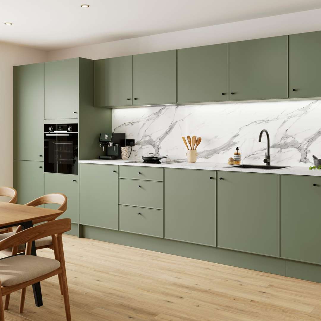 Metropolitan---Thin-shaker-kitchen-range-with-a-Stunning-Reed-Green-finish